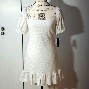 Speechless|White Mini Eyelet Dress Ruffle Hem Open Back Flirty Beach Neutral M